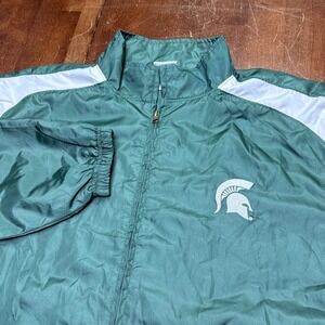 Vtg Pro Edge Michigan State Spartans Jacket Men Large Green Windbreaker Full Zip